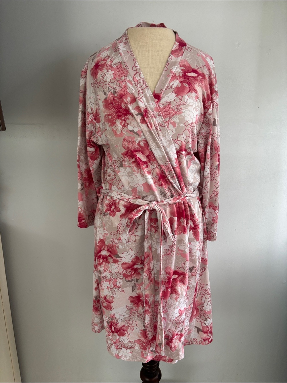 Floral Pink Wrap Robe with Self-Tie Waist